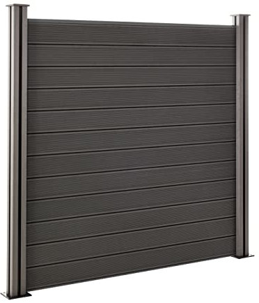 Mondesi WPC Sichtschutzzaun Gartenzaun Komplettset mit Alu-Pfosten | dunkelgrau | Windschutz + Sichtschutz | Stecksystem Zaunelemente
