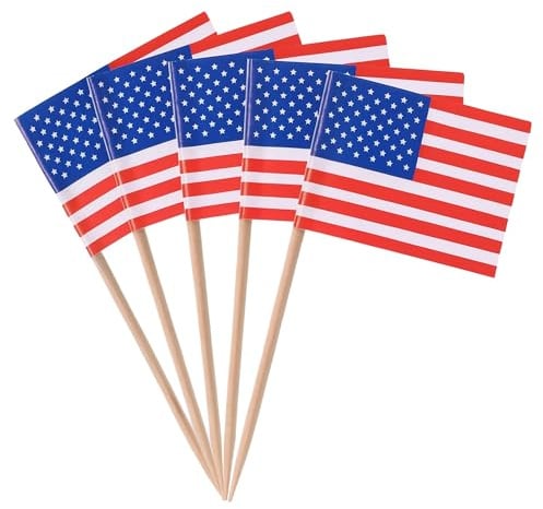 50 Stück USA-Cocktail-Sticks, Amerika-Zahnstocher-Flaggen, Kuchendekoration, USA-amerikanische Cocktail-Stick-Flagge für Sandwich, Cupcake-Topper, Unabhängigkeit, Gedenktag, königliches Event-Dekor