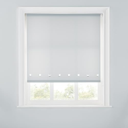 Trimmable Square Eyelet Roller Blind - 2FT - GREY - 60cm(W) x170cm(L) | Polyester Light-Filtering Roller Blind, Trim-To-Size for a Custom Fit, Brackets Inc, Ideal for Bedrooms, Kitchens & Lounges