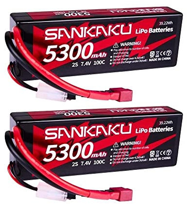 SANKAKU 100C 2S Lipo Batterie 7,4V 5300mAh étui Rigide avec Deans T Plug pour RC Buggy véhicules Voiture Camion réservoir Bateau Course Passe-Temps 2 pièces