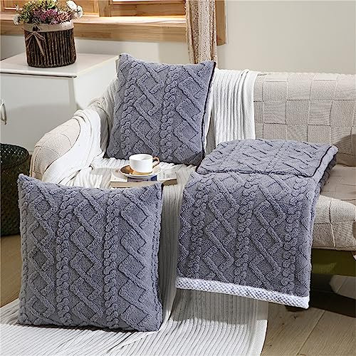 Surwin Jacquard Reisedecke Kissen 2 In 1, Flugzeug/Auto Kissen Decke Flanell Verwandlungskissen Decke mit Reißverschluss, Multifunktional Steppdecke Zierkissen Wohndecke (150x200cm,Hellgrau)