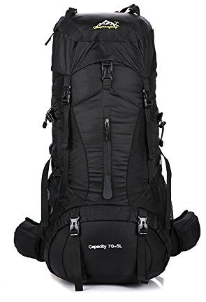 Hwjianfeng Wanderrucksack 70L Trekkingrucksack Rucksack Reiserucksack Rucksack der großen Kapazität & mit Regenschutz, Herren Damen Backpacking Campingrucksack (Schwarz)