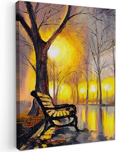 MuchoWow© Bilder Wohnzimmer Deko Modern Wandbild Foto auf Leinwand Bild | 30x40 cm - Schlafzimmer Room Decor Geschenke Kunstdruck - Gemälde - Bank - Wasser - Licht - Ölgemälde