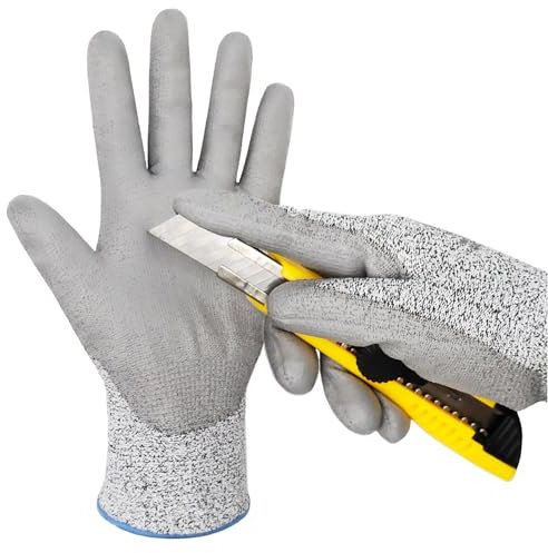 EXBRIECO, Guantes de Protección, Guantes Anticortes, Resistentes Nivel 4, Buen Agarre, Fibra Acrilica, Recubierta de Latex en la palma, Guantes de Trabajo, Calidad Industrial, Talla 8 (M)