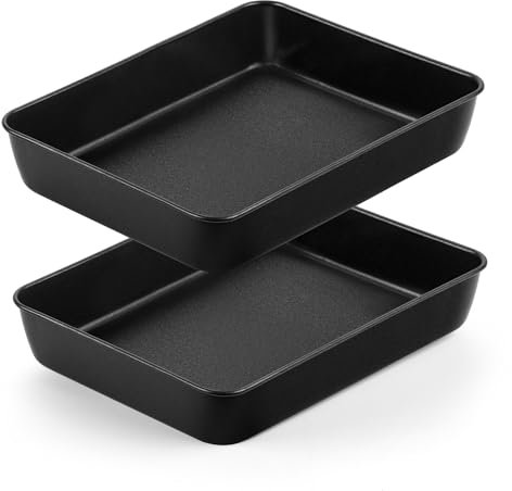 Joyfair Baking Tray Set of 2, Stainless Steel Oven Tray with Non-Stick Coating, Small Baking Sheet Pans/Rectangle Roasting Tins for Brownie Lasagna Flapjack, Rust-Free & Seamless Design, 23.8x18.5x5cm