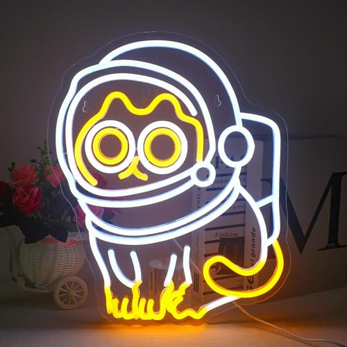 Horseneon Astronaut Cat Neon Sign, Astro Cat Neons Light for Wall Decor Animal Neon Light Sign, USB Power Led Sign for Home Bar Bedroom Game Room Astronomy Club Party