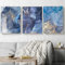 Lot de 3 tableaux sur toile marbré abstrait bleu doré - Peinture nordique - Texture dorée - Marbre - Tableau mural pour salon - Bleu - Sans cadre (B,50 x 70 cm)