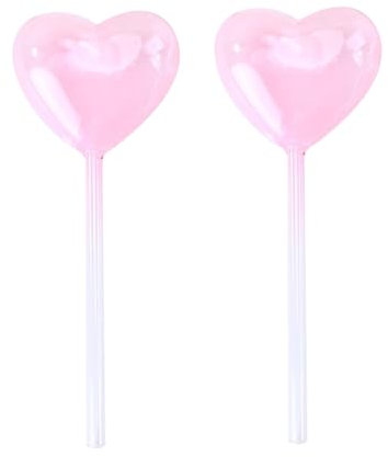 MINGZHE 2 Stück Pflanzenbewässerung, Selbstbewässernde Kugeln, Bunte Pflanzenbewässerungszwiebeln aus Glas, Herzförmiges Gartenwassergerät, Wasserzwiebeln für Pflanzen Im Innen- und(Rosa)