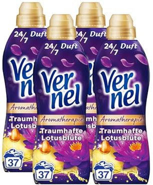 VERNEL Aromatherapie Traumhafte Lotusblüte Weichspüler 4x 37 WL (148 Waschladungen), langanhaltender Wäscheduft mit ätherischen Ölen für 24/7 Frische, recycelbare Flasche