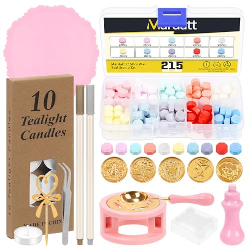 Mardatt 224Pcs Sealing Wax Kit - Assorted Color Seal Beads, Stamp, Warmer for Letter Sealing, Invitation Cards