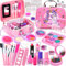 VIPNAJI Kinderschminke Set Mädchen, 32 Stück Kinder Schminkset Mädchen, Waschbar Kosmetik Ungiftig Make Up Spielzeug mit Schminkkoffer, Halloween Weihnachts Geburtstags Geschenke für Mädchen 5 Jahren