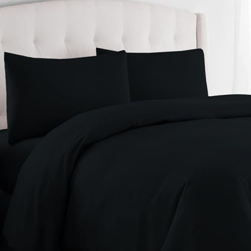 Pizuna Bettbezug 140x200 cm Baumwolle, Schwarz 1000 Fadenzahl | 100% langstapeliger Baumwolle Mako Satin Dickes Bettbezug set mit Rei Bverschluss und 1 Kopfkissenbezug 70x90 cm Mako Satin