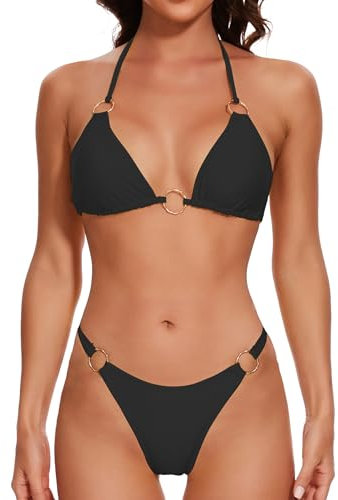 Evolyline Bikini Damen Set Brazilian Push Up Sexy Triangel, Tanga Slip O-Ring Zweiteiliger String Bademode mit Dreieck Cup Spaghetti Swimsuit Badekleidung