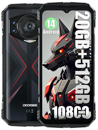 DOOGEE S118 Smartphone ohne Vertrag, Helio G99 Octa Core 20GB + 512GB, 10800mAh Akku / 33W, Robustes 4G, 50MP Kamera (12MP Infrarot) + 8MP + 32MP, Android 14 6.58 Zoll, Fingerabdruck Rot