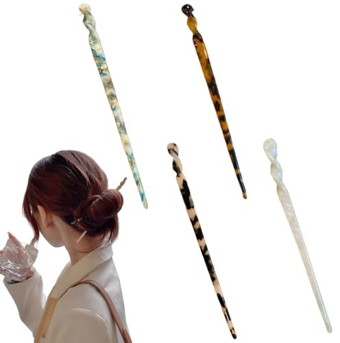 Traziewell Bun Maker for Long Thick Hair Bun Donut Hair Sticks 4Pcs Leopard Print Hair Pins Acetate Hairpins Vintage Bun Hair Chopsticks Classic Hair Fork Accessories for Party 0515