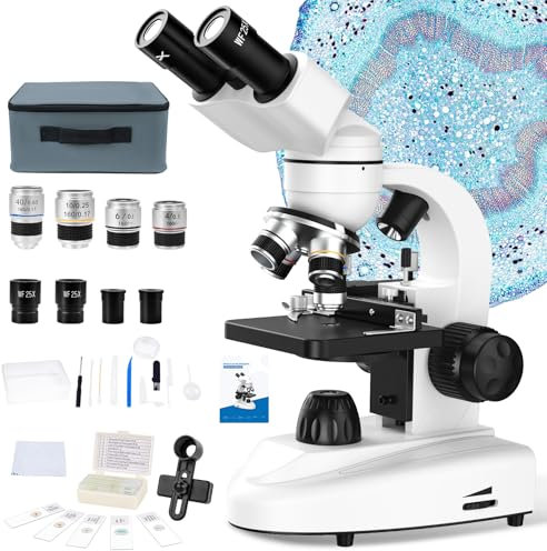 MAXLAPTER Microscopio binoculare composto 40X-1000X per adulti, bambini e studenti, microscopio con illuminazione a doppio LED e palcoscenico meccanico a due strati