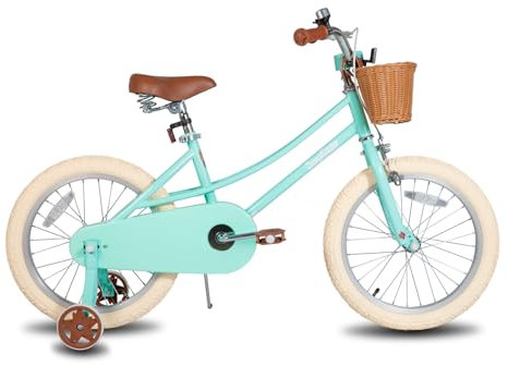 JOYSTAR 18 Zoll Kinderfahrrad für Kleinkinder 6-9 Jahre Mädchen, Mädchenfahrrad mit Stützrädern & Korb, Kinderfahrrad Grün…