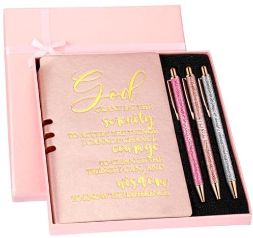 Spakon Tagebuch, Gelassenheitsgebet, Genesung, christliches Tagebuch, Nüchternheit, Geschenke für Männer, Leder-Notizbuch, 3 Kugelschreiber mit Box für Pastoren, Patentante, Patenvater, Sonntagsschule