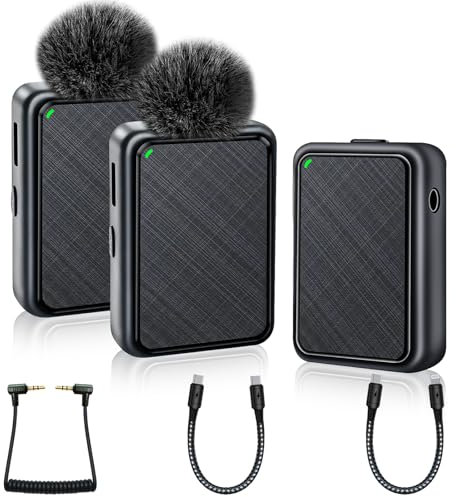 Wireless Lavalier Microphone, Dual Mini Lapel Clip On Mic 2.4G for USB C Phone Camera Video Recording YouTube Interview Video Podcast Vlog
