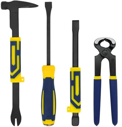 MANUFORE 4er Set Brechstange Nagelzieher, 12“ Brechstange, 12“ Brechstange mit Hammer, 10“ Meißel und 8“ Zimmermanns Zangen Set