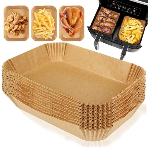 Raxfekro 150 Stück Backpapier für Heißluftfritteuse 22x14cm Airfryer Backpapier für Ninja Dual Zone Kompatibel mit Ninja AF300EU AF400EU und Anderen Dual Zone Air Fryer (22 x14 x 4.5cm)