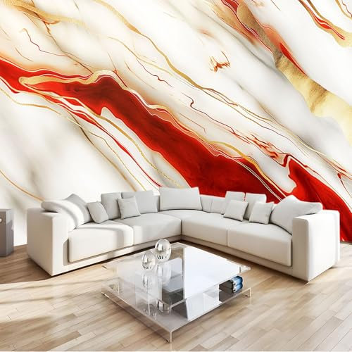 Golden Veins 3D Mural Marble Red Texture Wall Mural Versatile Photo Wallpaper & Wall Sticker, for Bedroom Living Room & Home Décor, Including Kids’ Room Art Poster W250 X H175 Cm