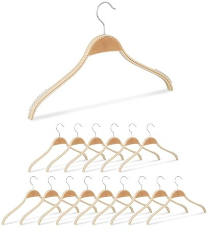 Relaxdays Wooden Coat Hangers Perchas Ropa, Set de 16, Finas, Gancho Giratorio, Bandas Antideslizantes, Madera, 42 cm, Duraderas, Natural, 23,5 x 42 x 1,2 cm