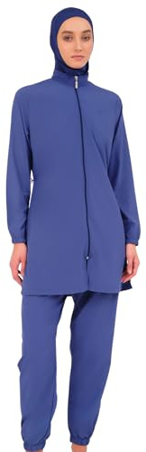 Islamic Long Sleeve Modest Swimsuits Burkini for Women 5 Pcs | Water Repellent Top, Leggings, Cap, Scarf and Underwear (US, Alpha, 3X-Large, Regular, Regular, Indigo)