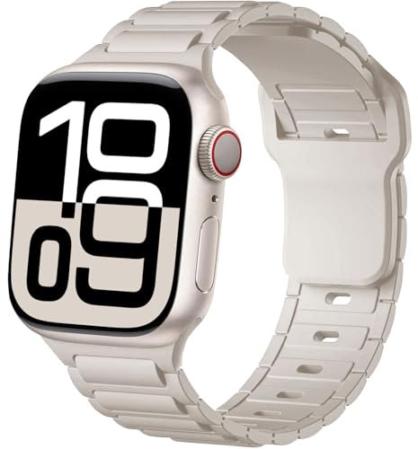 ALFARAY Silicona Correa Compatible con Apple Watch 10 46mm 45mm 44mm 49mm, Correa Deportivo Alpine Ocean para iWatch Series 10 9 8 7 SE 6 5 4 3 2 1 Ultra 2 1, Starlight