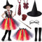 Deguisement Sorcier Enfant, 6 PCS Costume de Cosplay Sorcier Jupe en Tulle, Accessoires Déguisement avec Jupe en Tulle, Baguette, Chapeau, Lunettes, Cravate, Chaussettes pour Halloween Carnaval