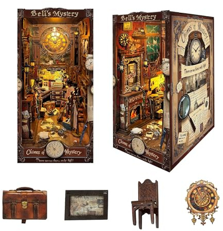Book Nook Kit, Detektivagentur, Puppenhaus, Buchecke, Bücherregal, Dekoration, Miniaturhaus-Set mit LED-Licht, Basteln für Erwachsene und Jugendliche zum Bauen, Kreativitätsmodell, Geschenk, SQ-42