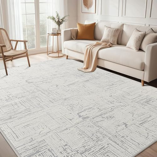 PONY DANCE Moderne Teppich Wohnzimmer 200x300 cm Dünner Aber Flauschiger Teppich Waschbar in Waschmaschine rutschfest für Schlafzimmer/Esszimmer/Hotel, Tessera Grau