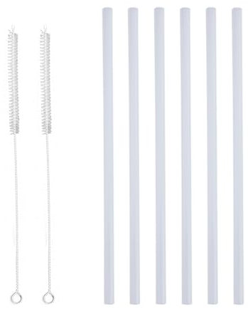 6 Pack Plastic Replacement Straws, Reusable Straws with 2 Pieces Cleaning Brush, Clear Straws for Travel Mug, Water Bottle