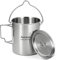 750ml Stainless Steel Pot Portable Water Mug Cup with Lid and Foldable Handle Camping Cooking Picnic