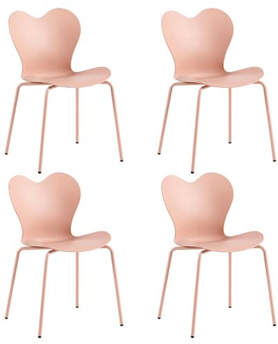 EGGREE Lot de 4 Rose Chaises de Cuisine en Plastique Empilables avec Pieds Métalliques Réglables, Dossier en Coeur Imperméable Convient pour Salle à Manger Salon Bureau Jardin Terrasse - Rose