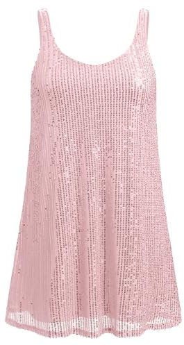 AGYMNX Femme Paillettes Robe Femmes Sexy Halter Col en V Dos Nu Robe Brillante Paillettes Tube Club Cocktail Festivals de Musique Robes de F�te Rose Clair M