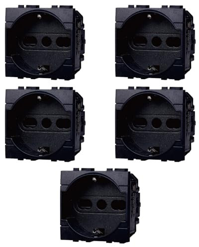 5 MODULI SCHUKO, NERO, COMPATIBILE CON BTICINO LIVING, PRESA 220V 230V 10A 16A, STANDARD TEDESCO, MODULI E FRUTTI 100% COMPATIBILI, MATERIALI DI ALTA QUALITA'