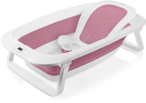LIONELO BABYBUBBLE Faltbare Babybadewanne mit Thermometer mit Liege, Alter 0-3 Jahre, Badesitz, tragbar, aus Silikon, für unterwegs, Abfluss, rutschfest, stabil