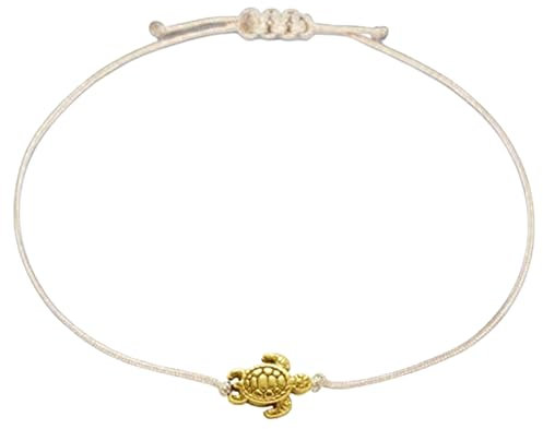 Selfmade Jewelry Armband Damen Schildkröte Handgemachtes Makramee-Armbändchen Größenverstellbar Inkl. Geschenk-Verpackung (Gold - Beige)