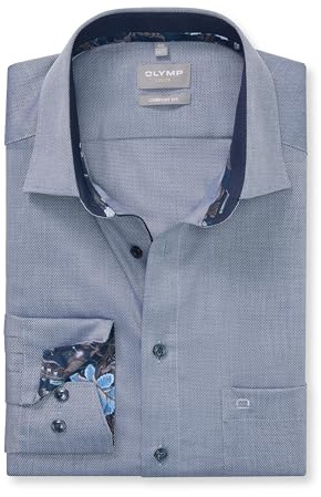 OLYMP Herren Oberhemd Langarm Luxor,Faux Uni,466 Comfort Fit 20,13 New Kent,Marine 18,44