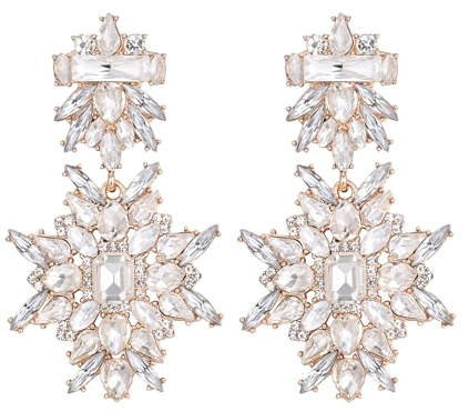 EVER FAITH Vintage Stil große Art Deco Strass Kristall klobig Statement Tropfen Ohrringe Hochzeit Prom Pageant Drag Queen Ohrstecker Modeschmuck für Damen