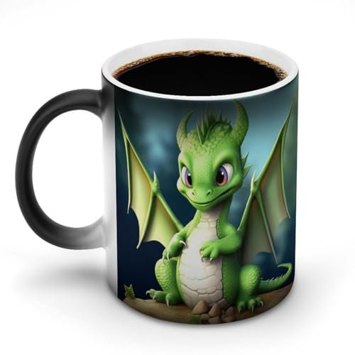 HJUQNGF Dragon Cute Coffee Mug Color Changing Coffee Cup 11Oz Heat Activated Ceramic Cup with Handle Funny Magic Mug Novelty Ceramic Cups Novelty Cups for Tea/Latte/Cappuccino/Milk/Cocoa