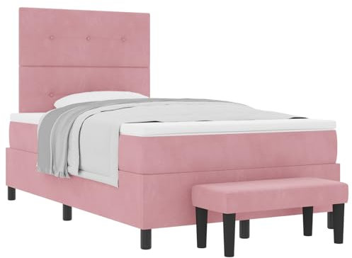 vidaXL Boxspringbett mit Matratze & Bank rosa 120x190 cm Samt