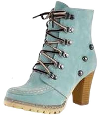 Damen Vintage Schnürstiefeletten Wildleder Gestapelt Holzabsatz Combat Style Round Toe Top Nieten Wandern Wide Fit Stiefel 2026