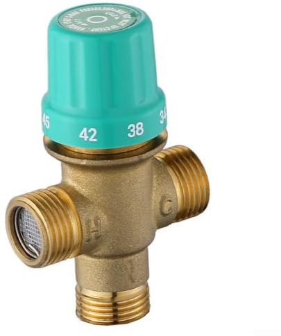 Thermostat-Mischventil, Kupfer-Temperaturregelventil für Warmwasserbereiter 20–65 °C, eingebauter Filter, 1,27 cm, Drei-Wege-Heiß-Kalt-Mischung (Kupfer)