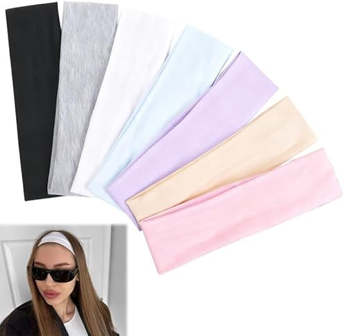 Vmoomax 7 Stück Haarband Damen, Sport Stirnbänder, rutschfeste Elastische Haarbänder, Weiche Atmungsaktive Haarreifen für Yoga, Laufen, Fitness, Make-up, Alltag, Modische Haaraccessoires