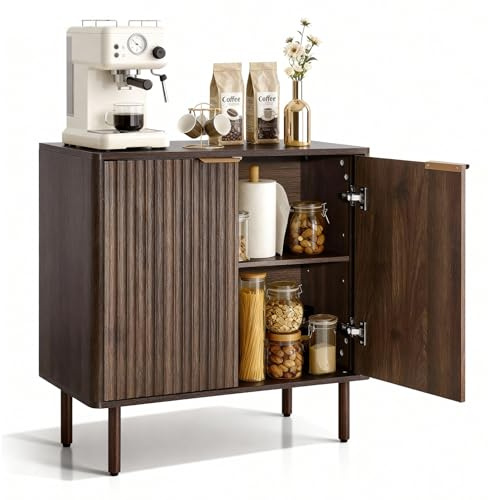 VEVOR Buffet à 2 Niveaux, Meuble de Rangement Cuisine avec 2 Portes, Meuble Coin Café avec Rangement, Enfilade de Style Milieu du Siècle, pour Salon et Entrée, 80 x 37,5 x 80 cm, Couleur Noyer