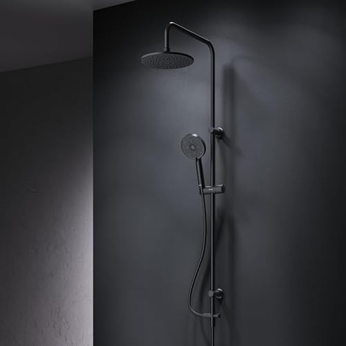 AM.PM Play – Duschsystem mit Regendusche | teleskopische Duschstange | Handbrause 5 Strahlarten | Duschkopf Antikalk wassersparend | Duschset mit Schlauch | Air-In Technology | Dusche Set | Schwarz