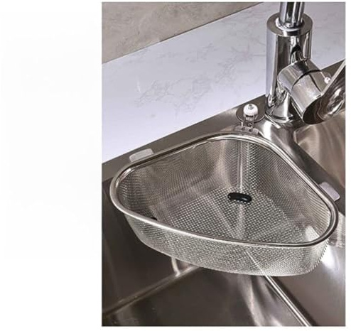 NiuLumea Colino triangolare per lavello da cucina in acciaio inox, design ad angolo con maglia fine, 23 x 16 x 8 cm, argento