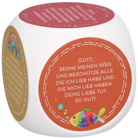 Gebetswürfel für Kinder mit Dankgebeten: 6 beliebte christliche Kindergebete. Liebevoll gestalteter, bunter Holzwürfel. Kleines, christliches Geschenk zur Taufe oder Erstkommunion